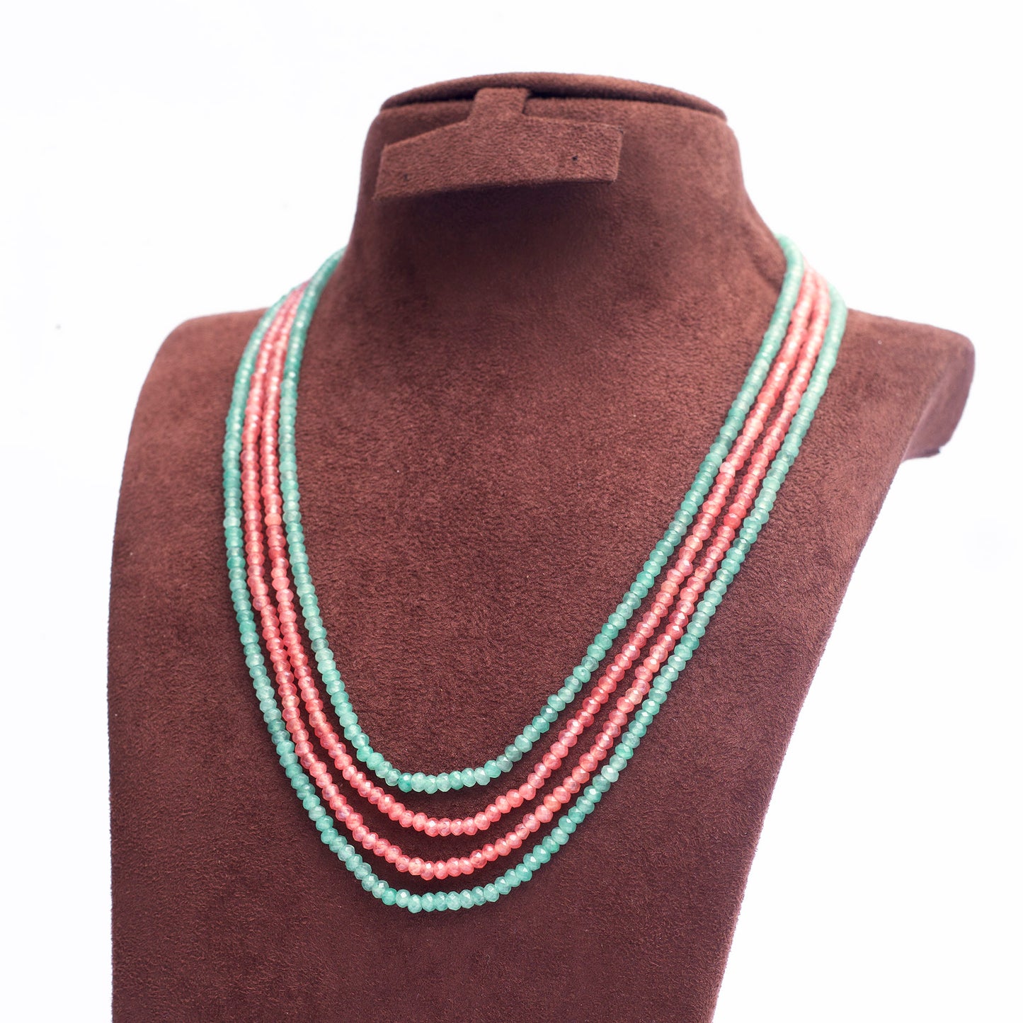Pink Green 4 Line Jade Mala Necklace