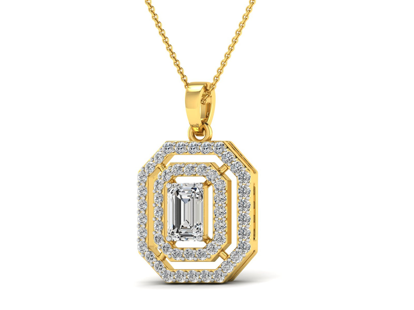 Diamond Moissanite Emerald Solitaire Necklace