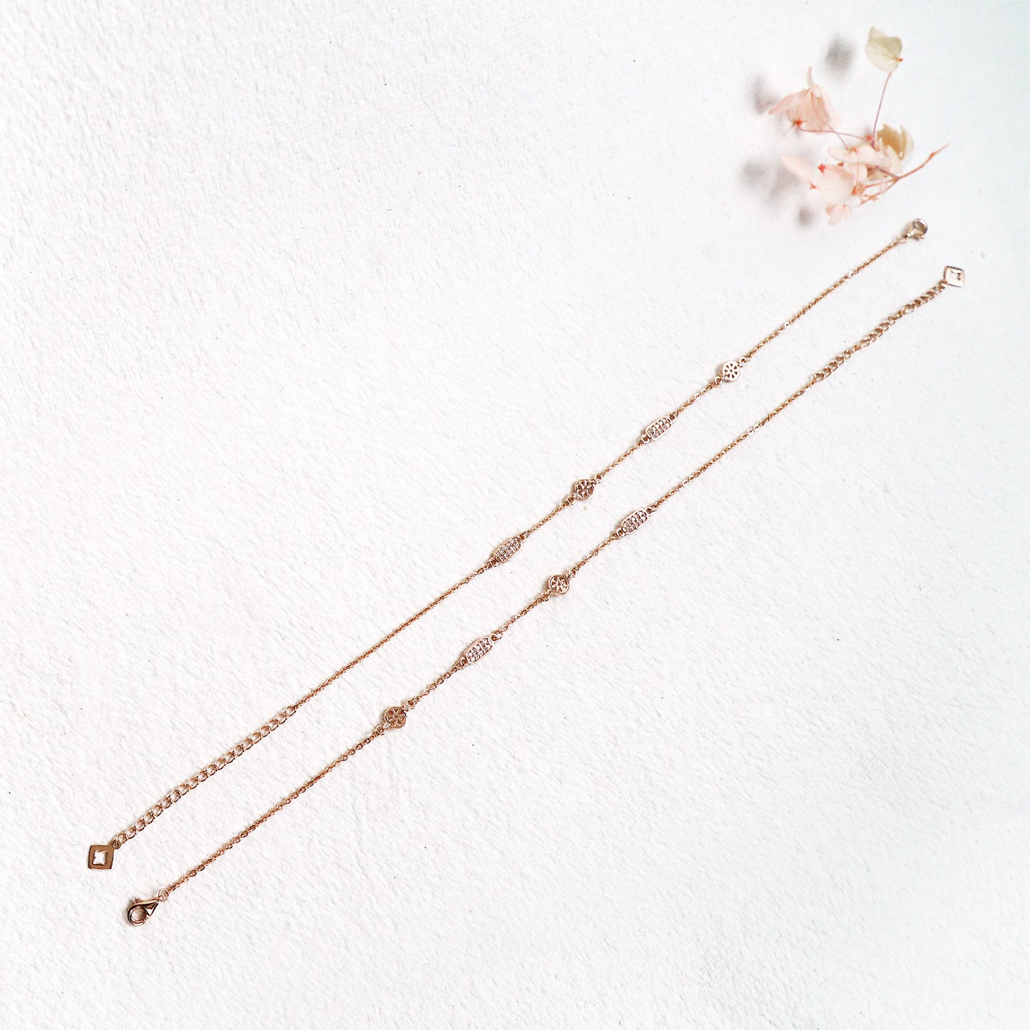 Rosegold Chakra and CZ Rectangle Anklet