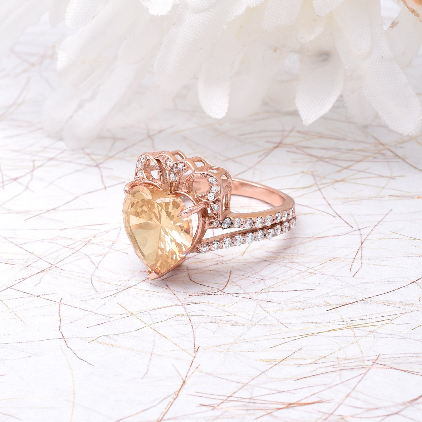 Rosegold Adjustable Crown Heart Ring