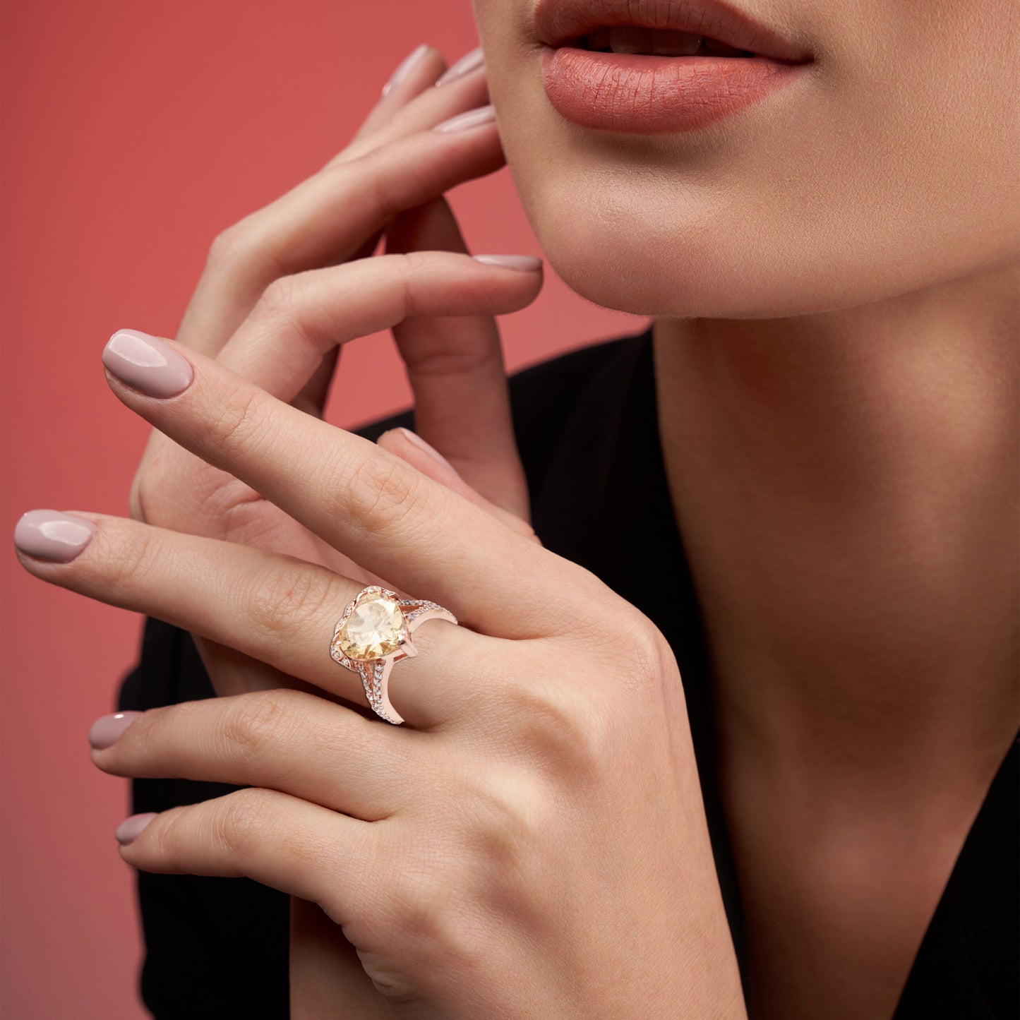 Rosegold Adjustable Crown Heart Ring