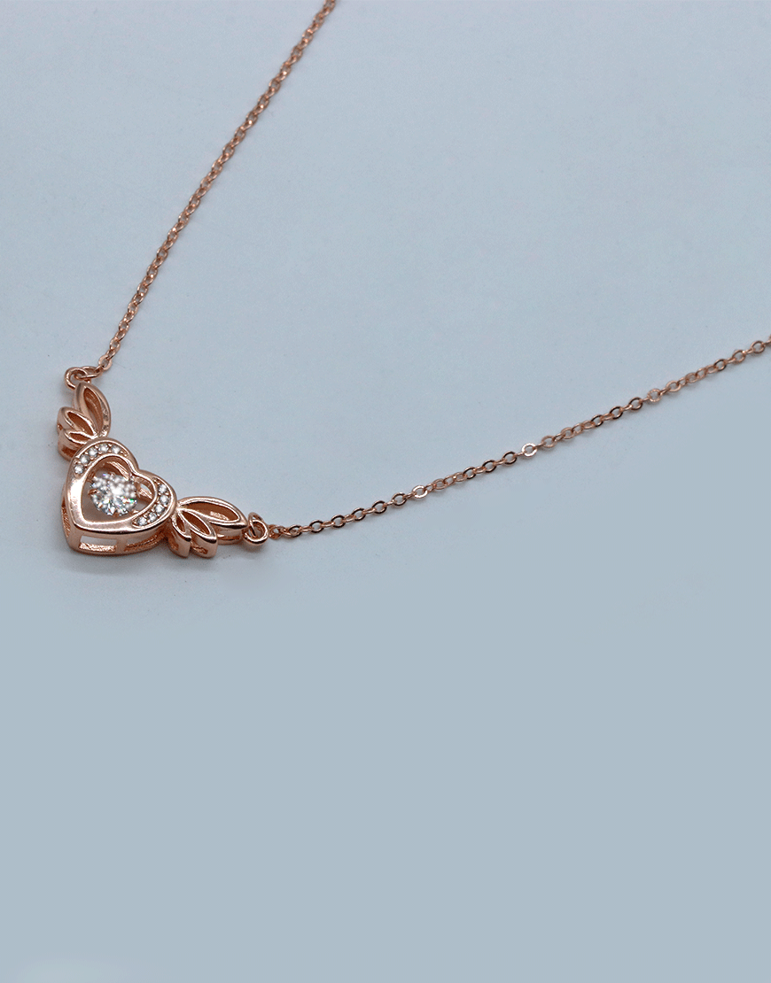 Rosegold Dancing Diamond Angel Heart Necklace
