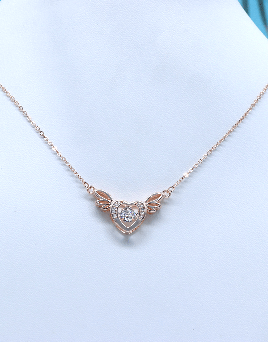 Rosegold Dancing Diamond Angel Heart Necklace