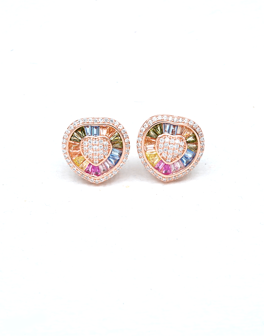 Rosegold Heart CZ Rainbow Studs