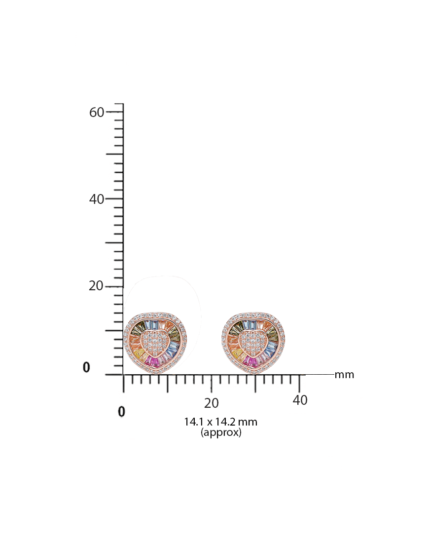 Rosegold Heart CZ Rainbow Studs