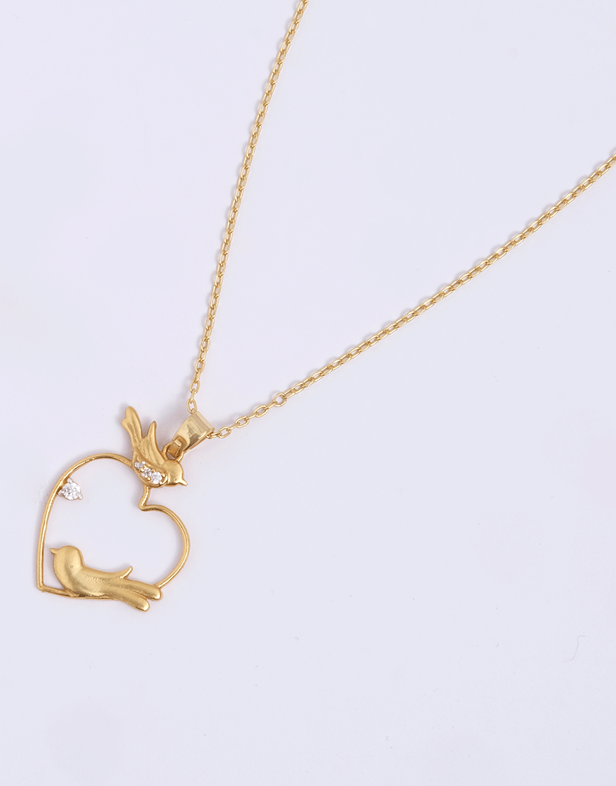 Silver 2 Birds Heart Necklace (Gold)