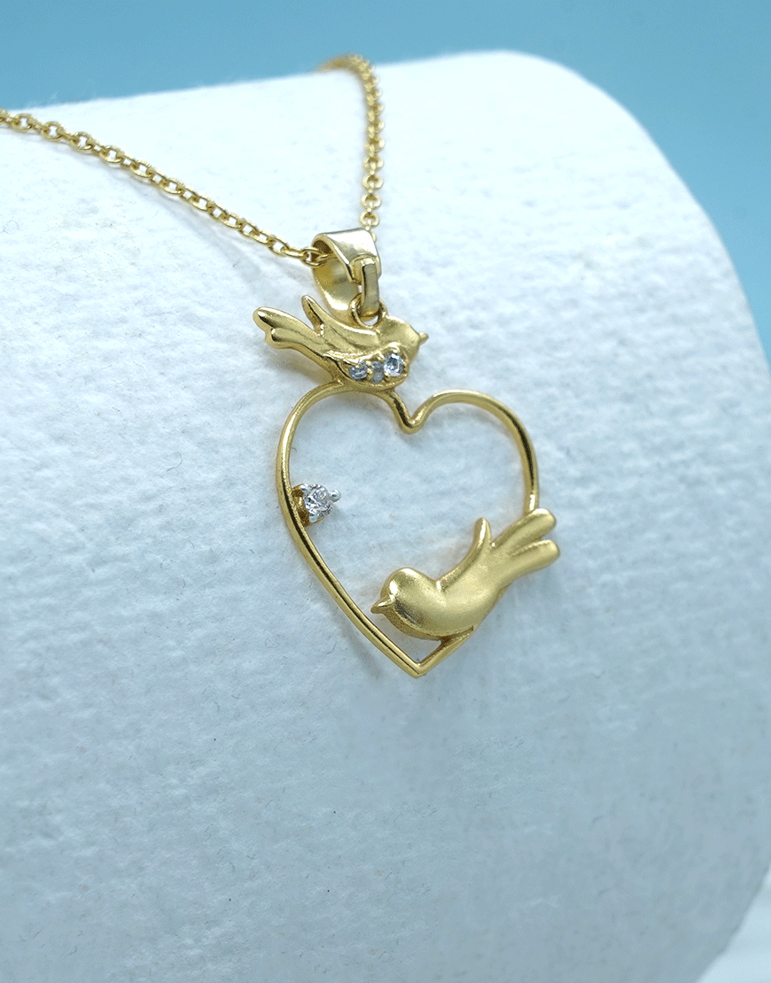 Silver 2 Birds Heart Necklace (Gold)