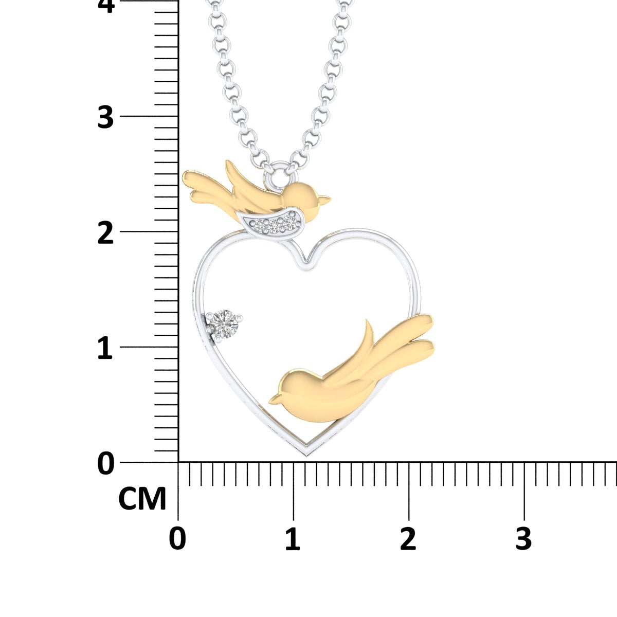 Silver 2 Birds Heart Necklace (Gold)