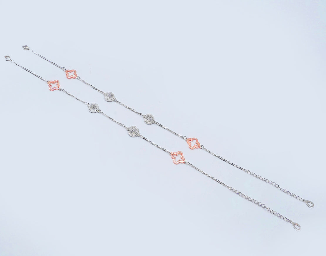 Silver 2-Tone Clove Charm Anklet