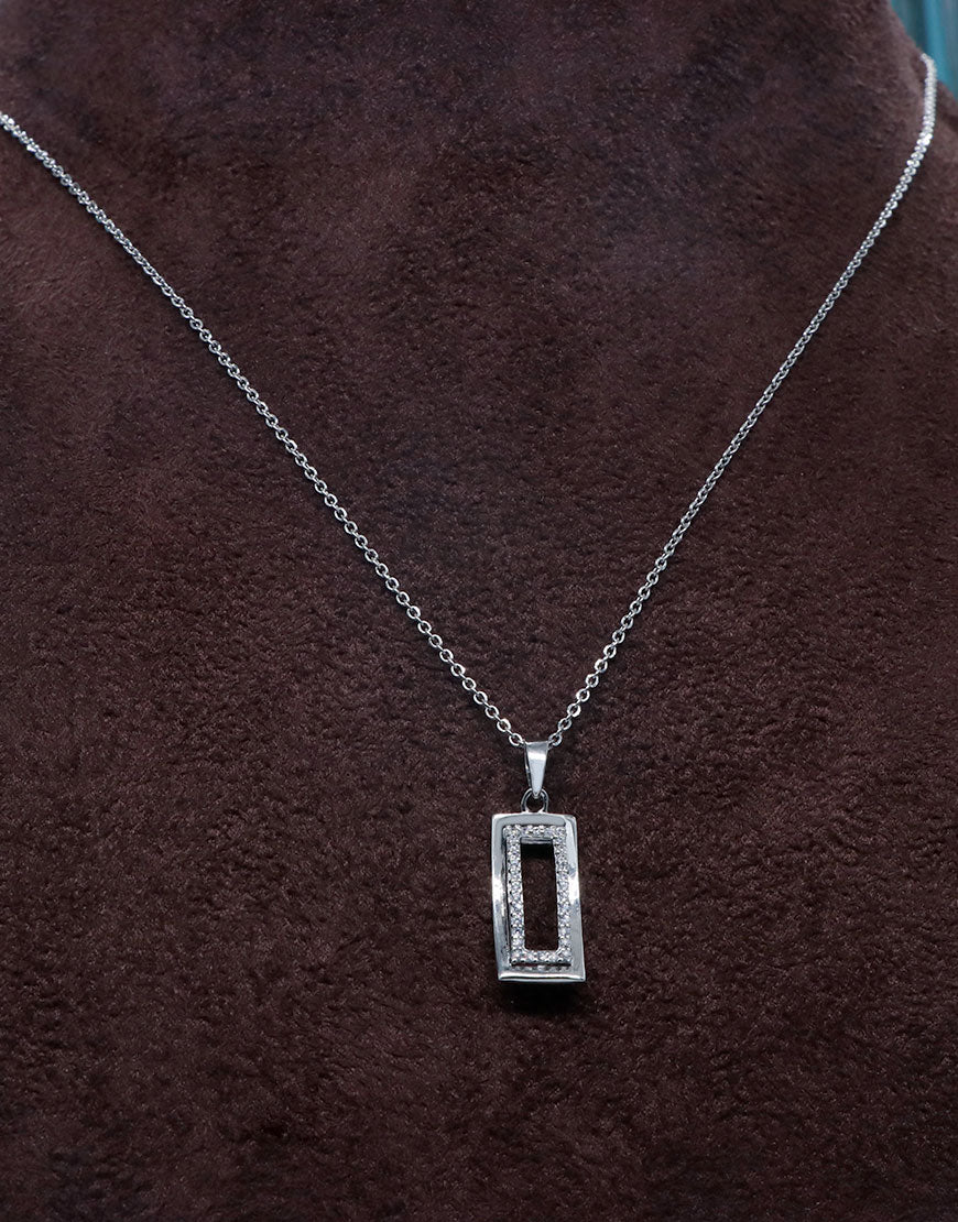 Silver 2-line Box Necklace (Silver)