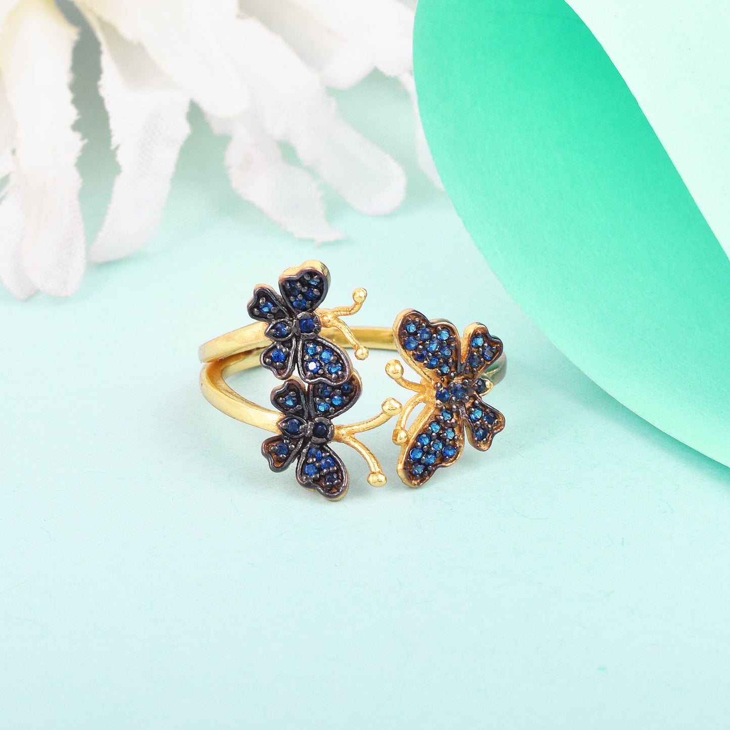 Silver Adjustable 3 Butterfly Ring