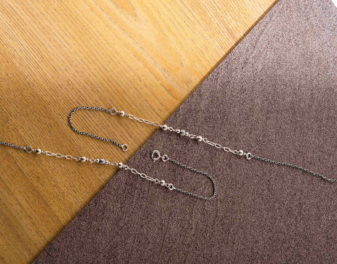 Silver Antique Link Chain Beads Anklet