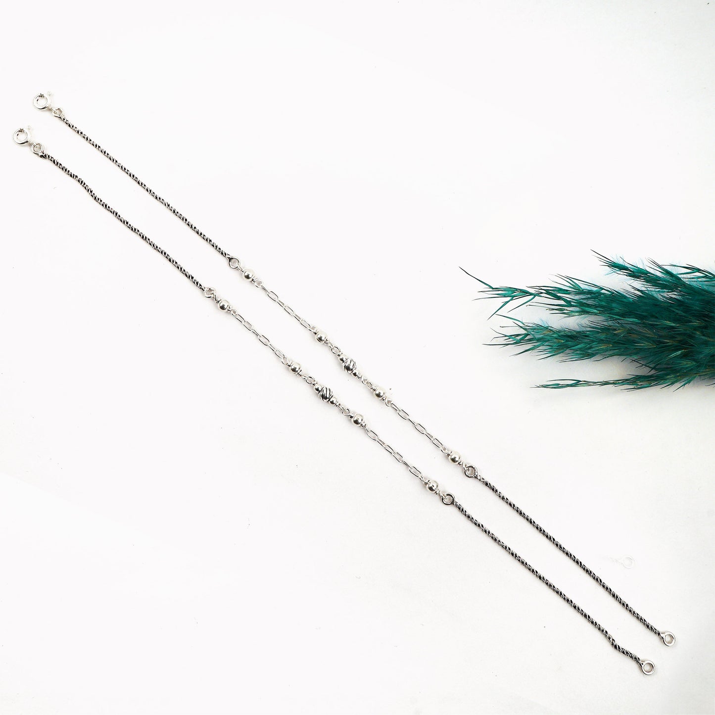 Silver Antique Link Chain Beads Anklet