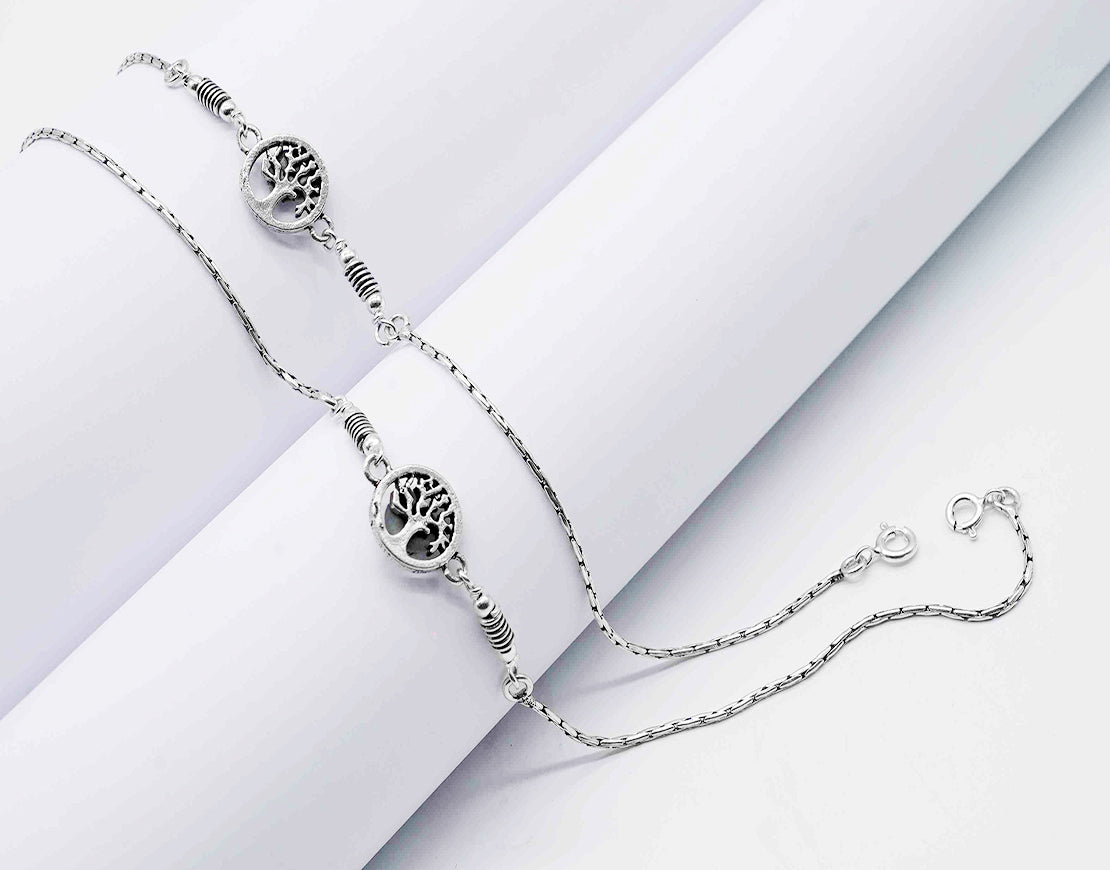 Silver Antique Tree Charm Anklet