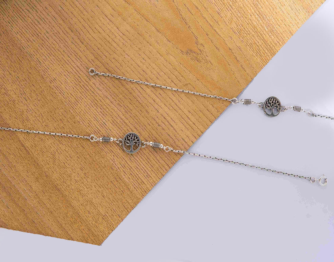 Silver Antique Tree Charm Anklet