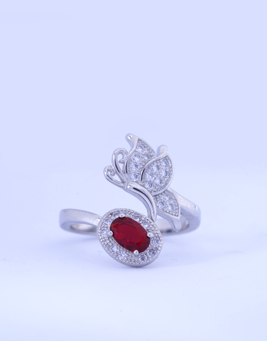 Silver Butterfly Ruby Ring