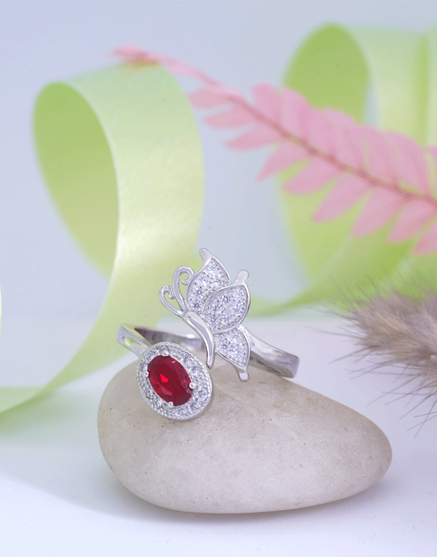Silver Butterfly Ruby Ring