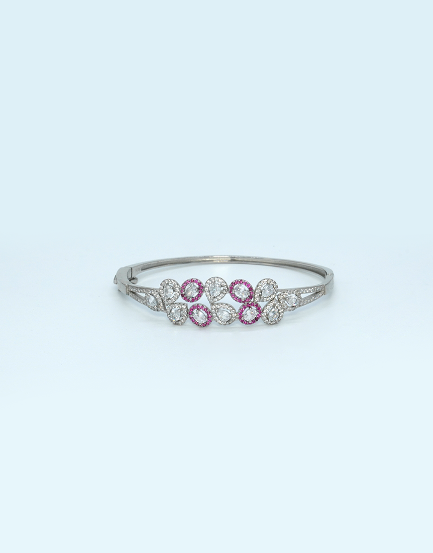 Silver Ruby and Diamond Kada Bracelet