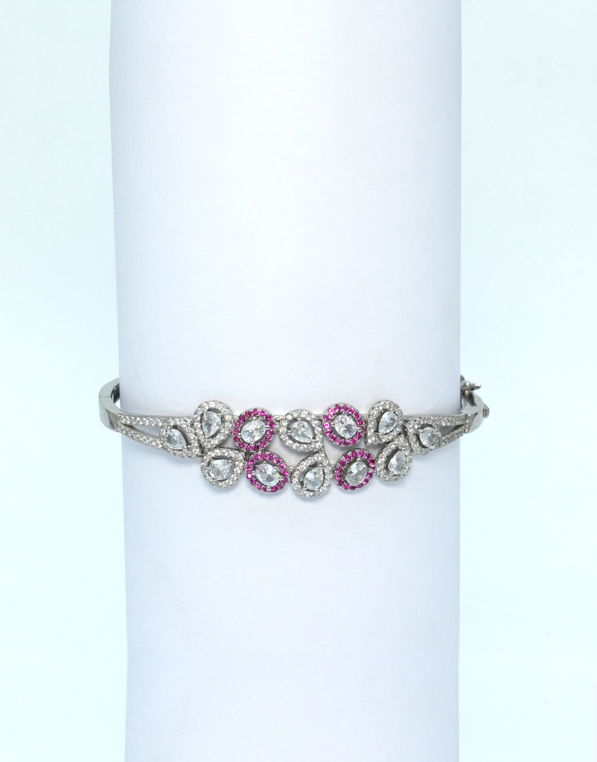 Silver Ruby and Diamond Kada Bracelet