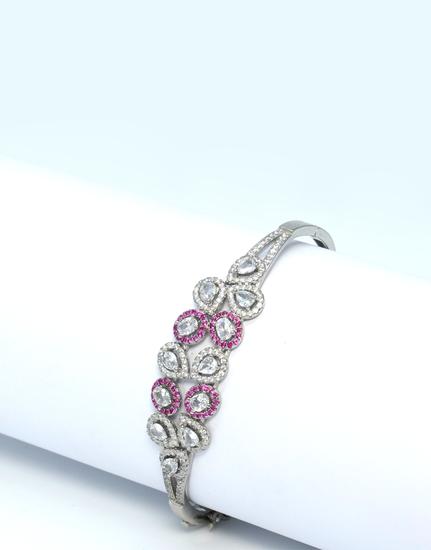 Silver Ruby and Diamond Kada Bracelet