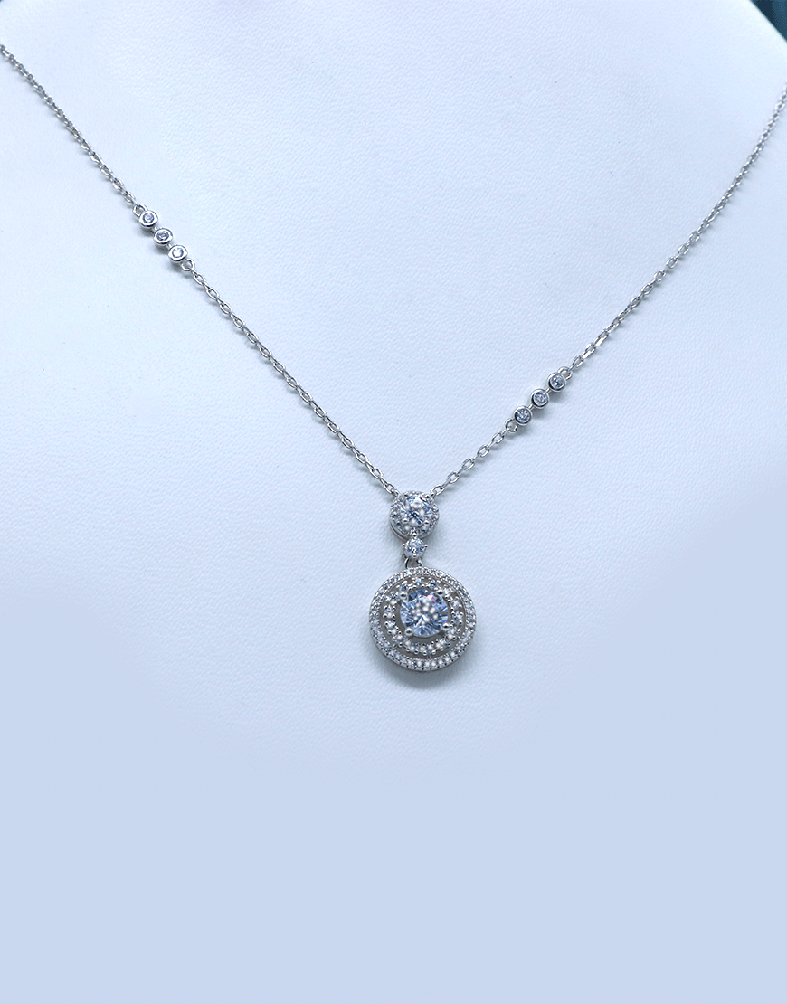Silver CZ Round Solitaire Necklace