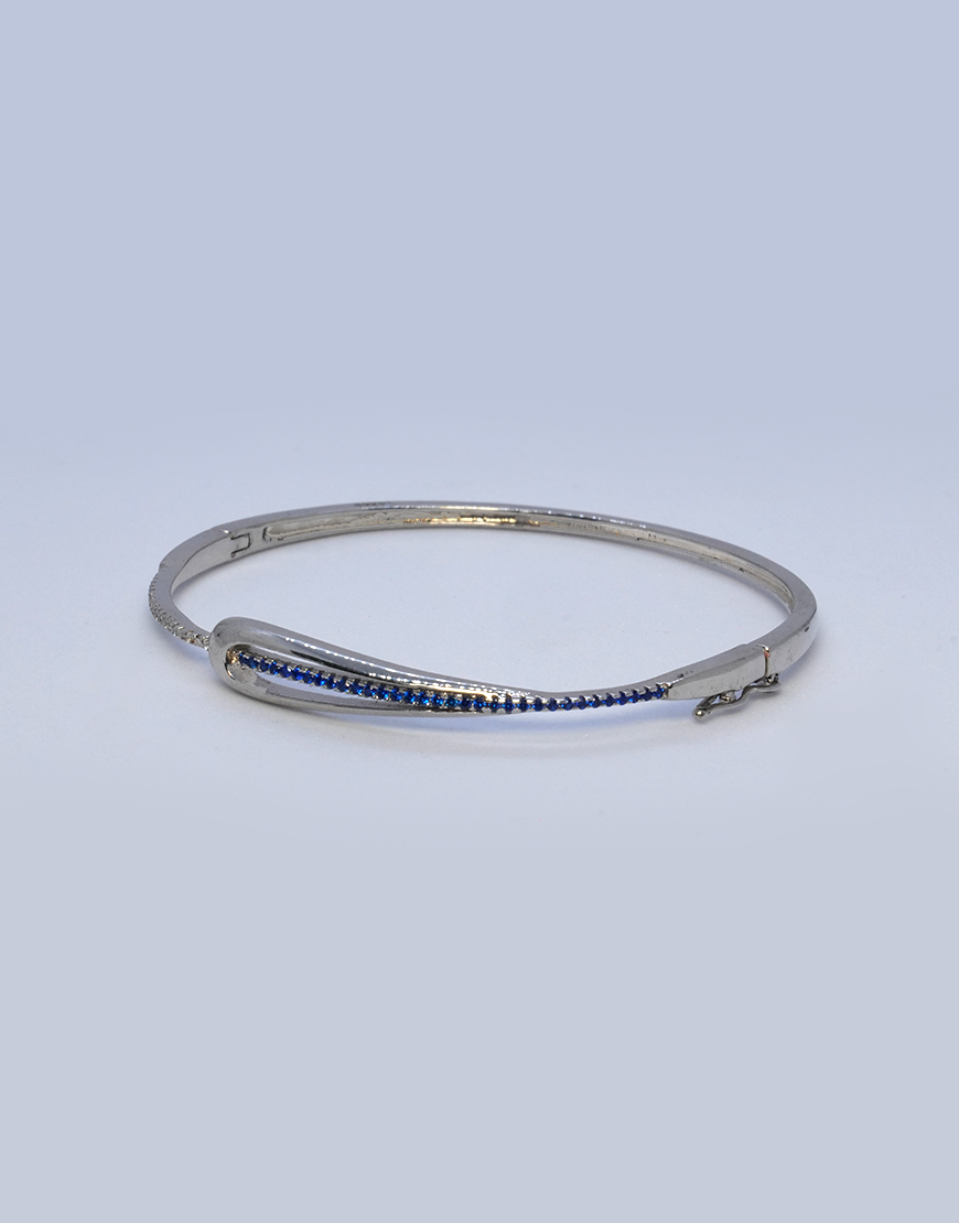 Silver CZ Sapphire Kada Bracelet