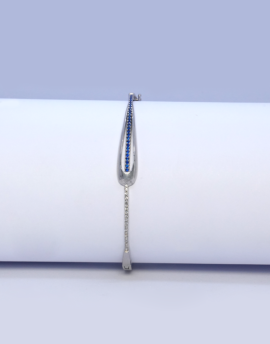 Silver CZ Sapphire Kada Bracelet
