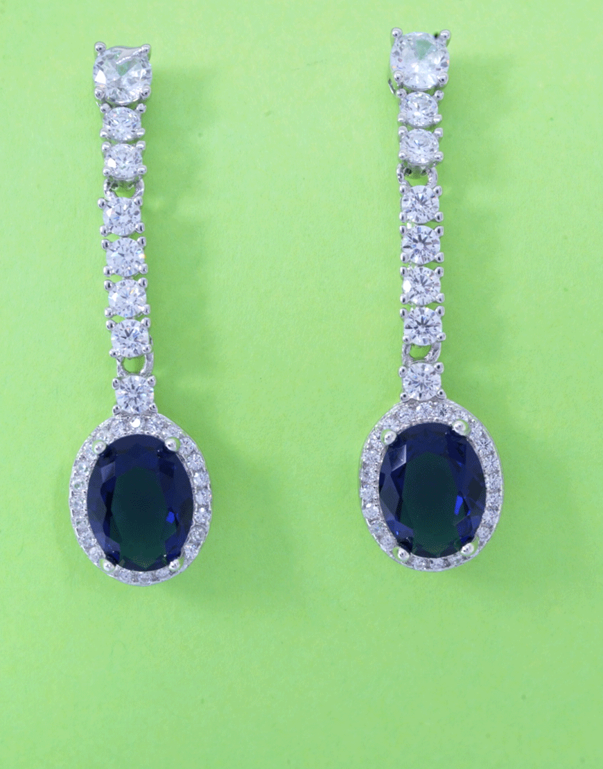 Silver CZ Diamond Line Danglers (Sapphire)