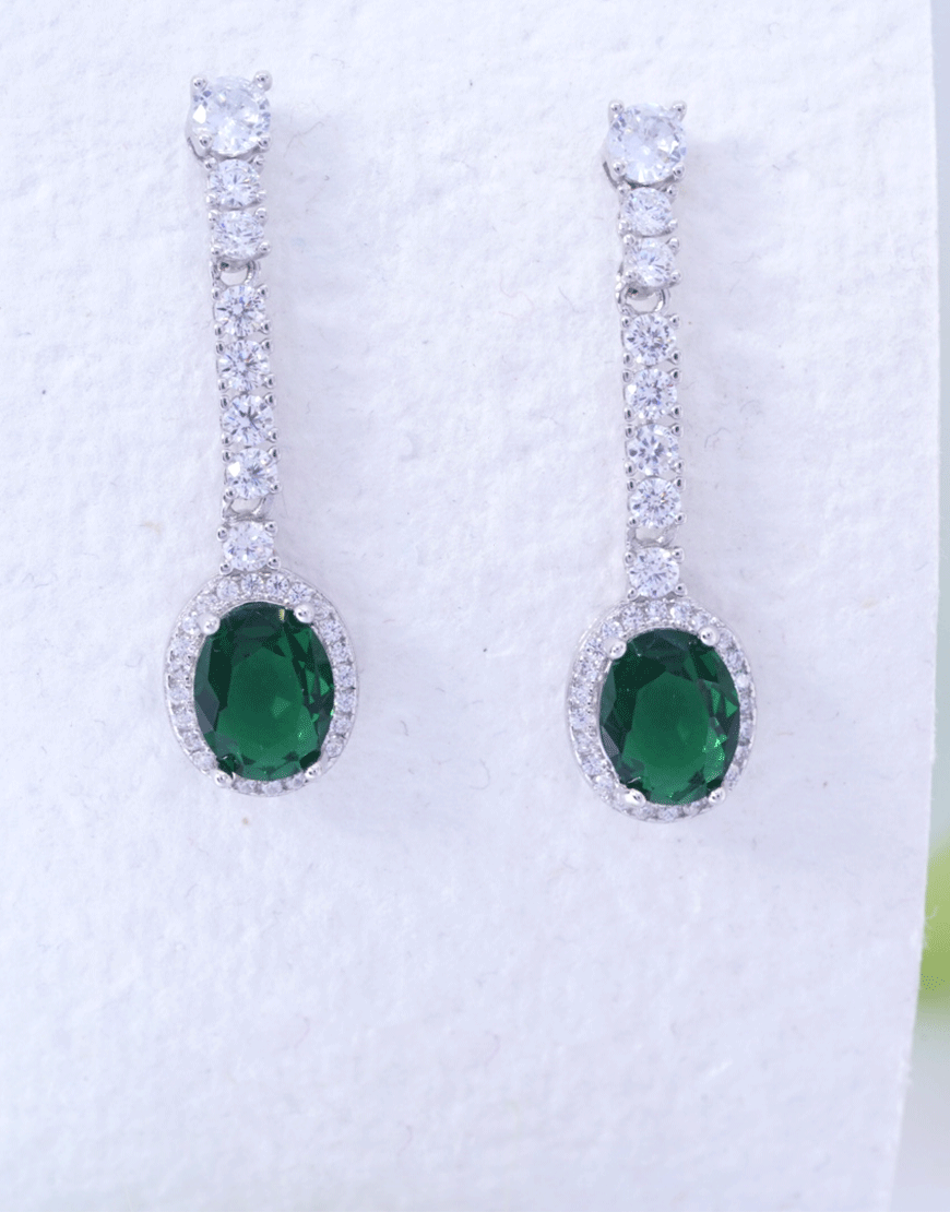 Silver CZ Diamond Line Danglers(Emerald)