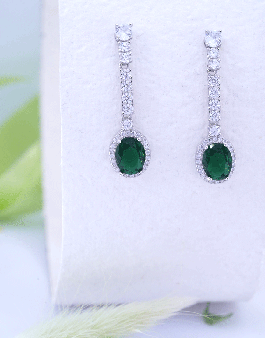 Silver CZ Diamond Line Danglers(Emerald)
