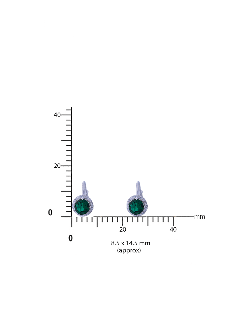 Silver CZ Emerald Round Drop Hoop