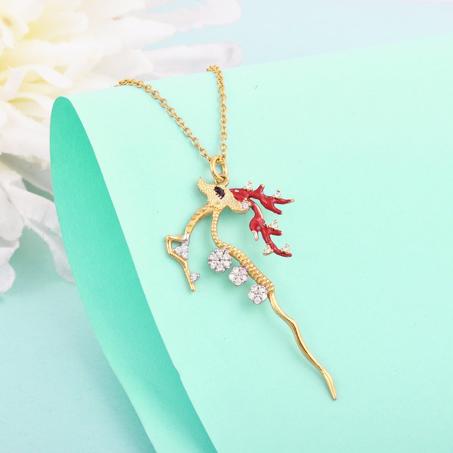 Silver Deer Flower Necklace