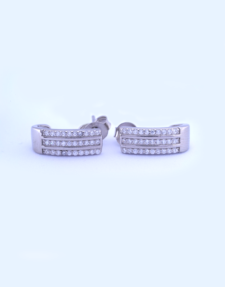 Silver Half-Hoop Earrings (3 CZ Lines)