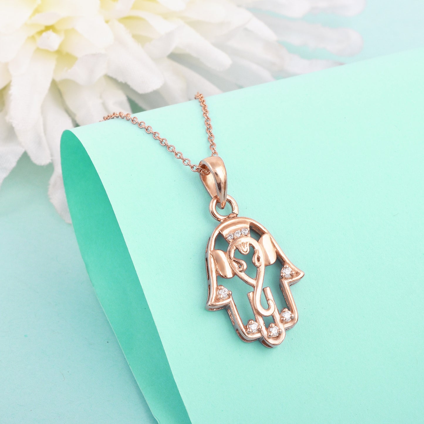 Silver Hamsa Ganesha Necklace