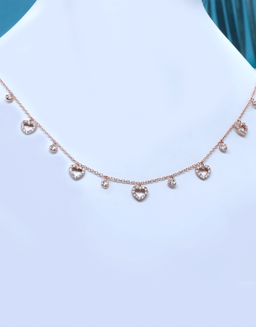 Silver Heart Charm Necklace(Rose gold)