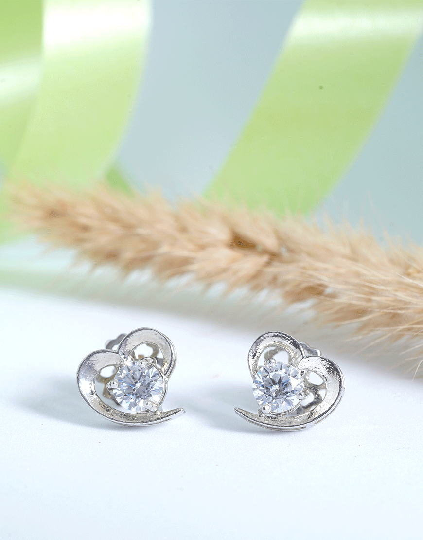 Silver Heart Swarovski Studs