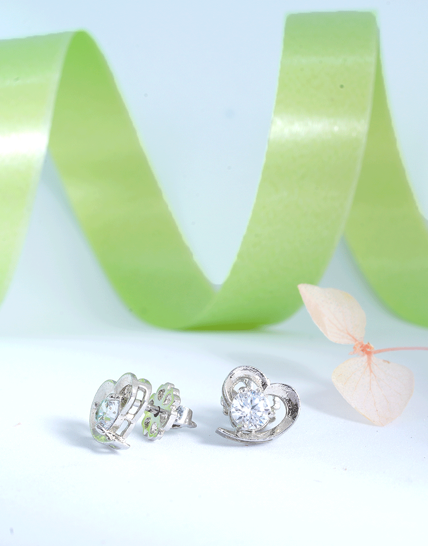 Silver Heart Swarovski Studs