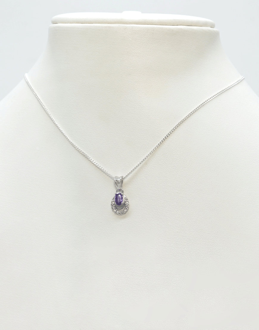 Silver Mini 2 Line Oval Pendant (Purple)