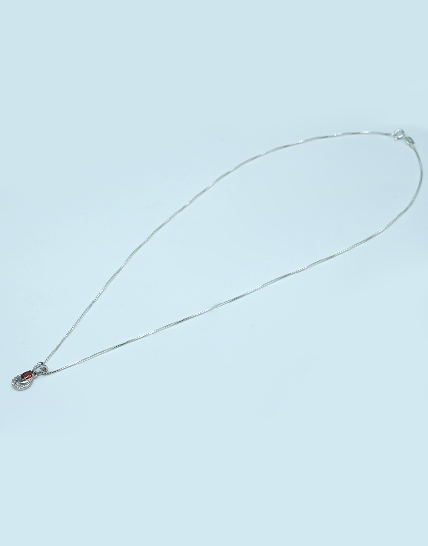 Silver Mini 2 Line Oval Pendant (Red)