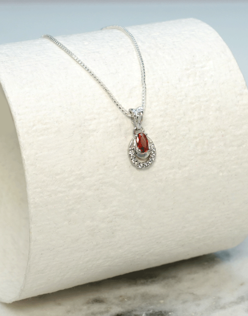Silver Mini 2 Line Oval Pendant (Red)