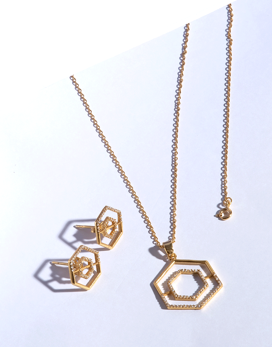 Silver Octo Necklace Set (Gold)