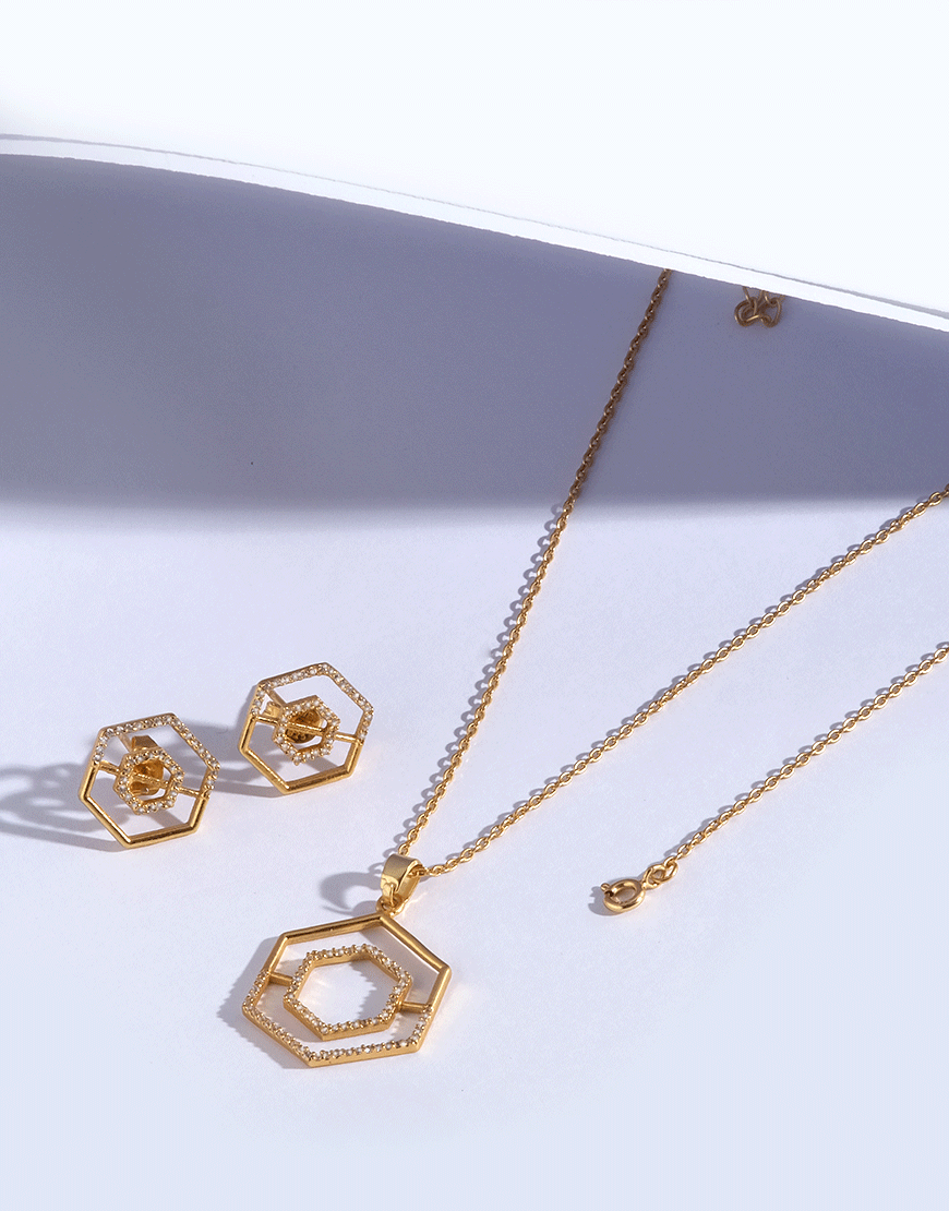 Silver Octo Necklace Set (Gold)
