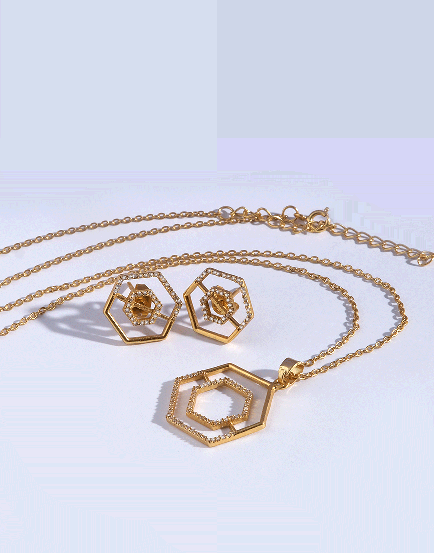 Silver Octo Necklace Set (Gold)