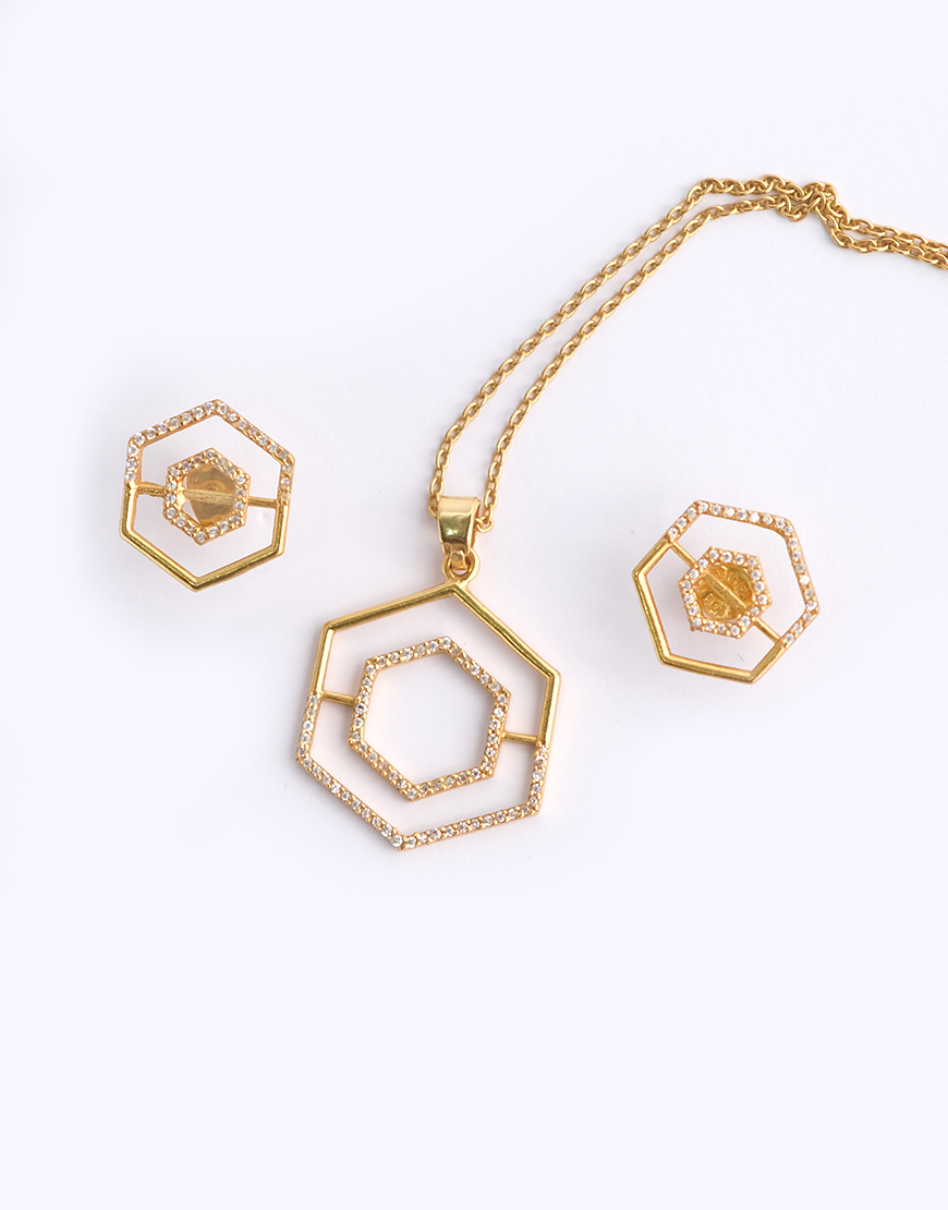 Silver Octo Necklace Set (Gold)