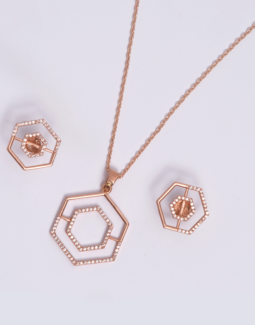 Silver Octo Necklace Set (Rosegold)