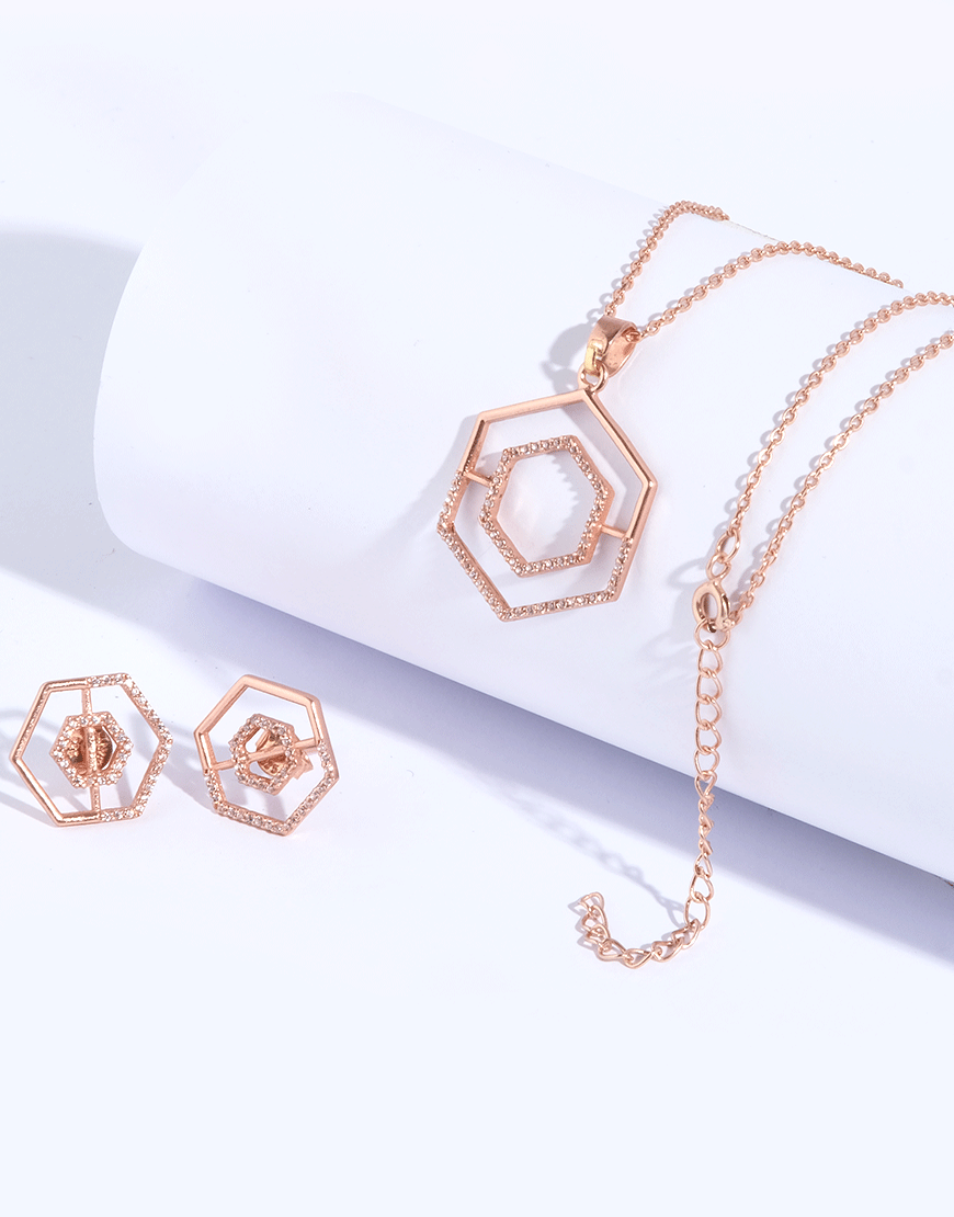 Silver Octo Necklace Set (Rosegold)