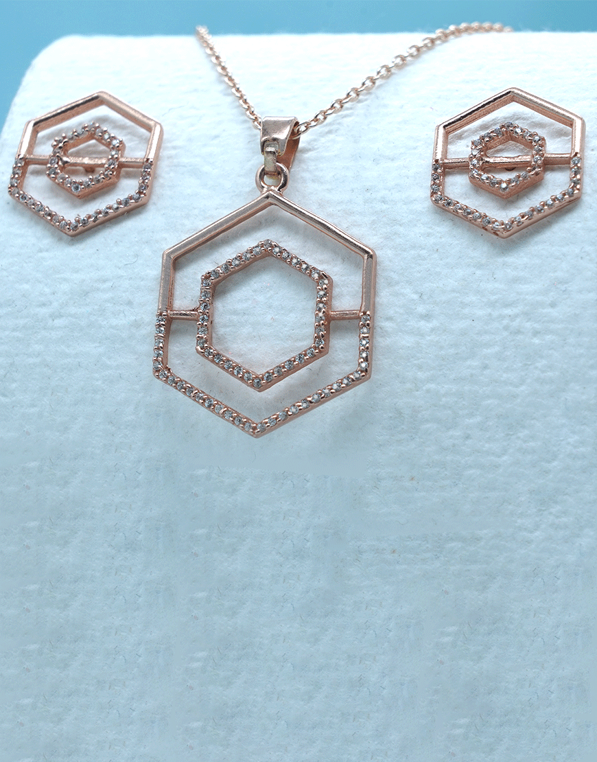 Silver Octo Necklace Set (Rosegold)
