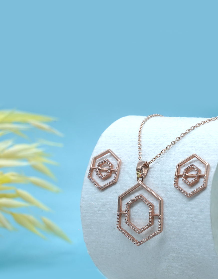 Silver Octo Necklace Set (Rosegold)