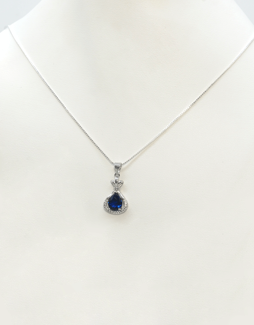 Silver Pear Coloured CZ Pendant (Blue)