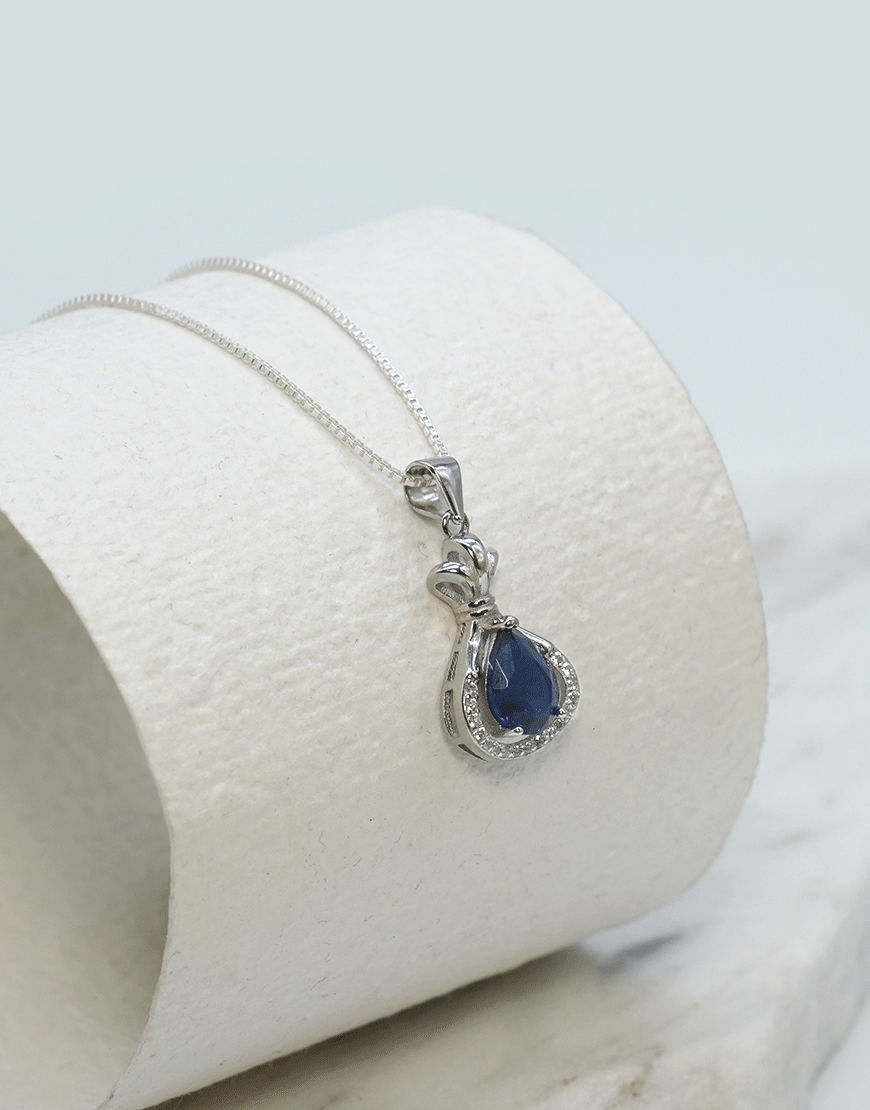 Silver Pear Coloured CZ Pendant (Blue)